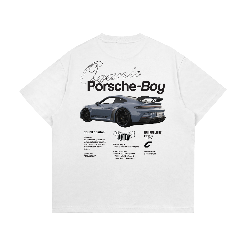 เสื้อยืด Heavyweight ปกติ 16s - Porsche 993 GT3 Boy V1 - Countdown Limited - สีขาว