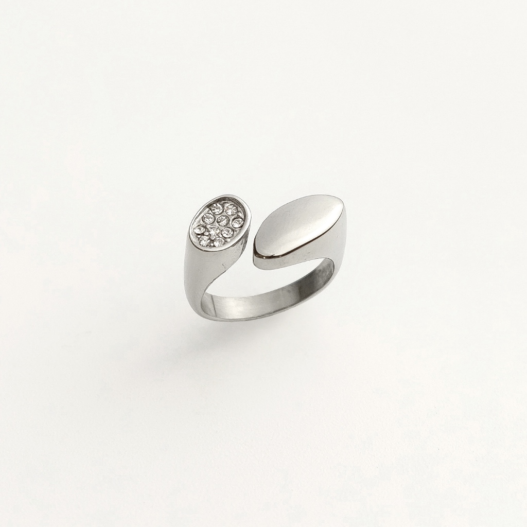 Arnaé Archive รูปไข่คริสตัลเปิดแหวน Unisex สแตนเลสแหวนป้องกันสนิม