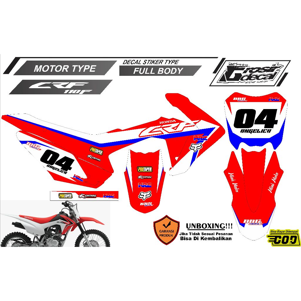 MERAH Decal สติกเกอร์ Mini Trail CRF 110cc สีแดง Full Body ฟรีที่กําหนดเอง