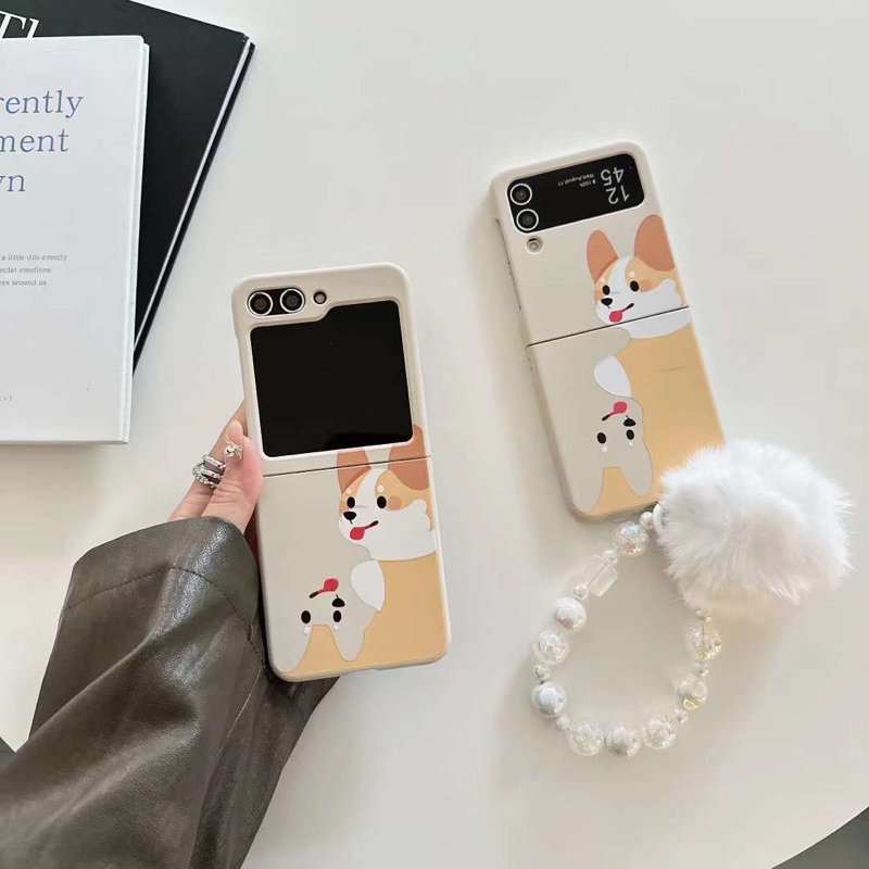 ใหม่สุนัขน่ารัก Shiba Shibainu Corgi น่ารัก Pom Poodle สุนัขโซ่ Samsung Z Flip 5 4 3 น่ารัก ZFLIP5 Z