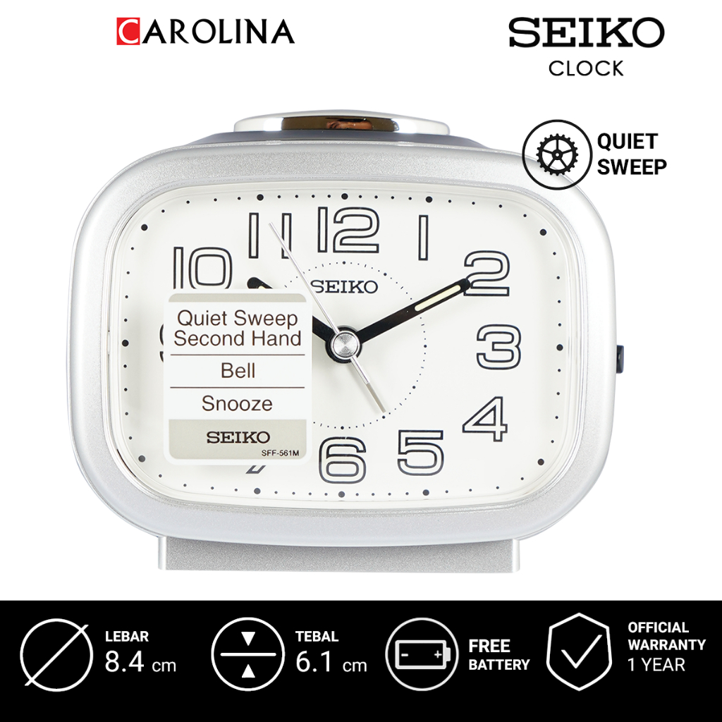 นาฬิกาปลุก QHK060S SEIKO QHK060S Quite Sweep Mat White Case หน้าปัดสีขาว 84 ซม. นาฬิกาปลุกตั้งโต๊ะ