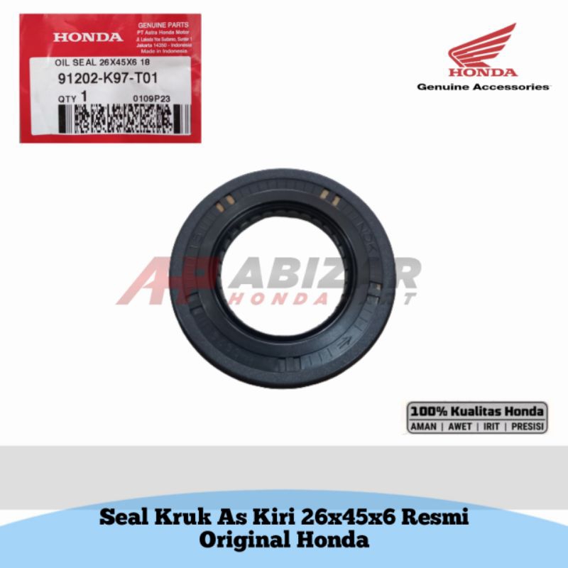 91202-K97-T01 ซีลเพลาข้อเหวี่ยงซ้าย 26x45x6 Vario Pcx Adv 150 อย่างเป็นทางการเดิม Honda