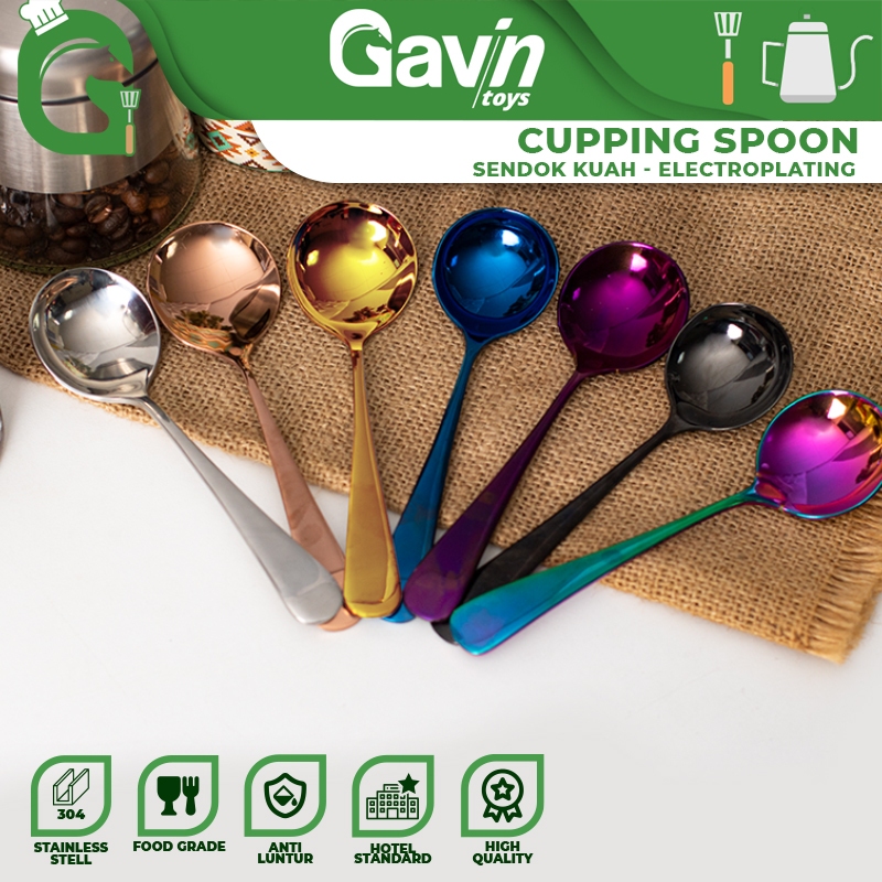 ช้อนซุปสแตนเลสสีชมพู Rose Gold Cupping Spoon Barista