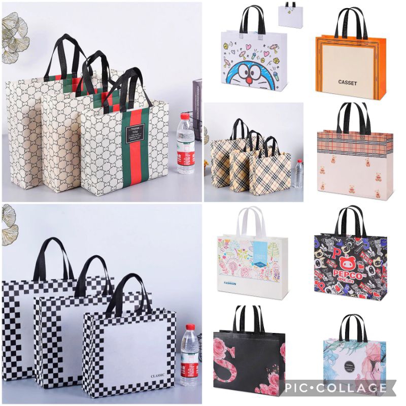BLANJA.ids SPUNBOND SHOPPING BAG/ขนาด MEDIUM 26 x 32 x 10 ซม./ LV BLUEBERRY FLOWER | HAMPERS BAGS NO