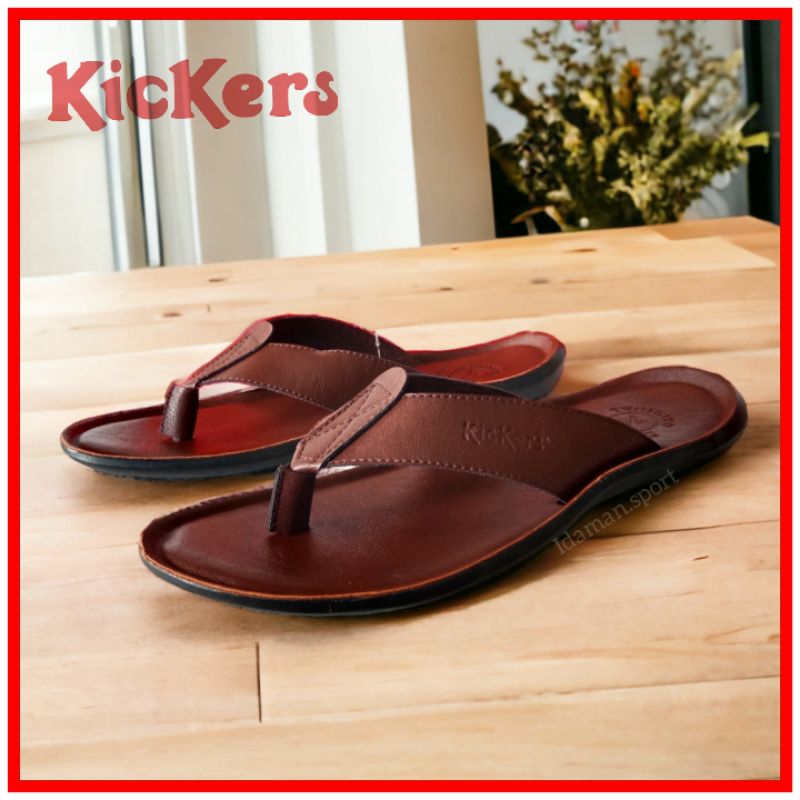 รองเท้าแตะผู้ชายอย่างเป็นทางการ Kickers Capit Leather Flip-flops / Mens Leather Casual Kickers Sandals สําหรับผู้ใหญ่