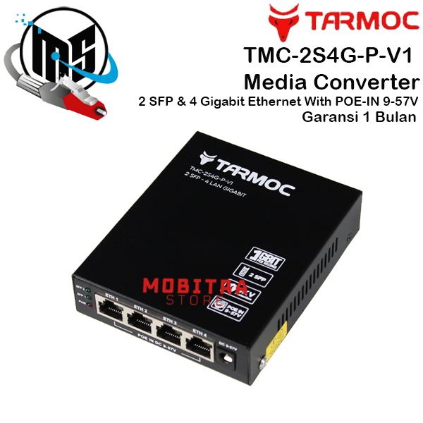 Tarmoc TMC-2S4G-P-V1 | Media Converter 2 SFP 4 LAN Gigabit POE IN Passive 9-57 Volt