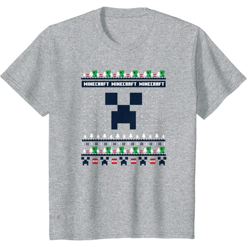 เสื้อยืด พิมพ์ลาย Minecraft Christmas Creeper Blocks พรีเมี่ยม สําหรับเด็ก