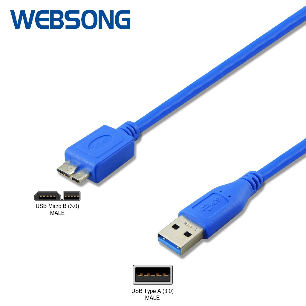 USB A 3.0 Male to USB Micro B 3.0 Male Cable 30CM 1.5M 5Gbps คุณภาพสูง WEBSONG