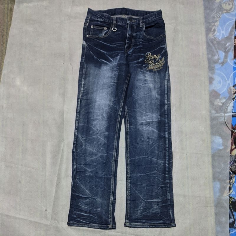 กางเกงขายาวกางเกงยีนส์กลับ Forth Vtg Wing Blue Washed Falling Original Second Preloved