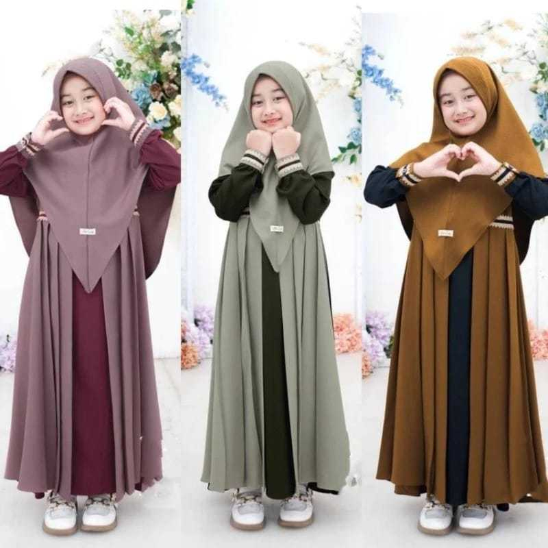 Ryana Gamis Syar& 39;i สําหรับเด็กผู้หญิง 5-13 ปีล่าสุด Simple ฟรี Hijab สวยเด็ก & 39;s ชุดมุสลิม