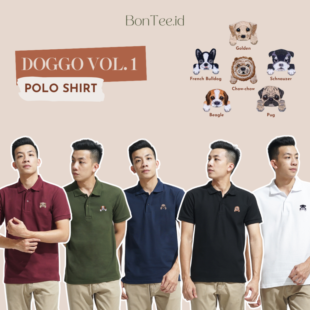 KATUN POLO - DOGGO VOL. 1 EDITION - พรีเมี่ยมน่ารักสุนัข Motif Patch ปักเสื้อยืดคอปกด้านบน - Unisex 