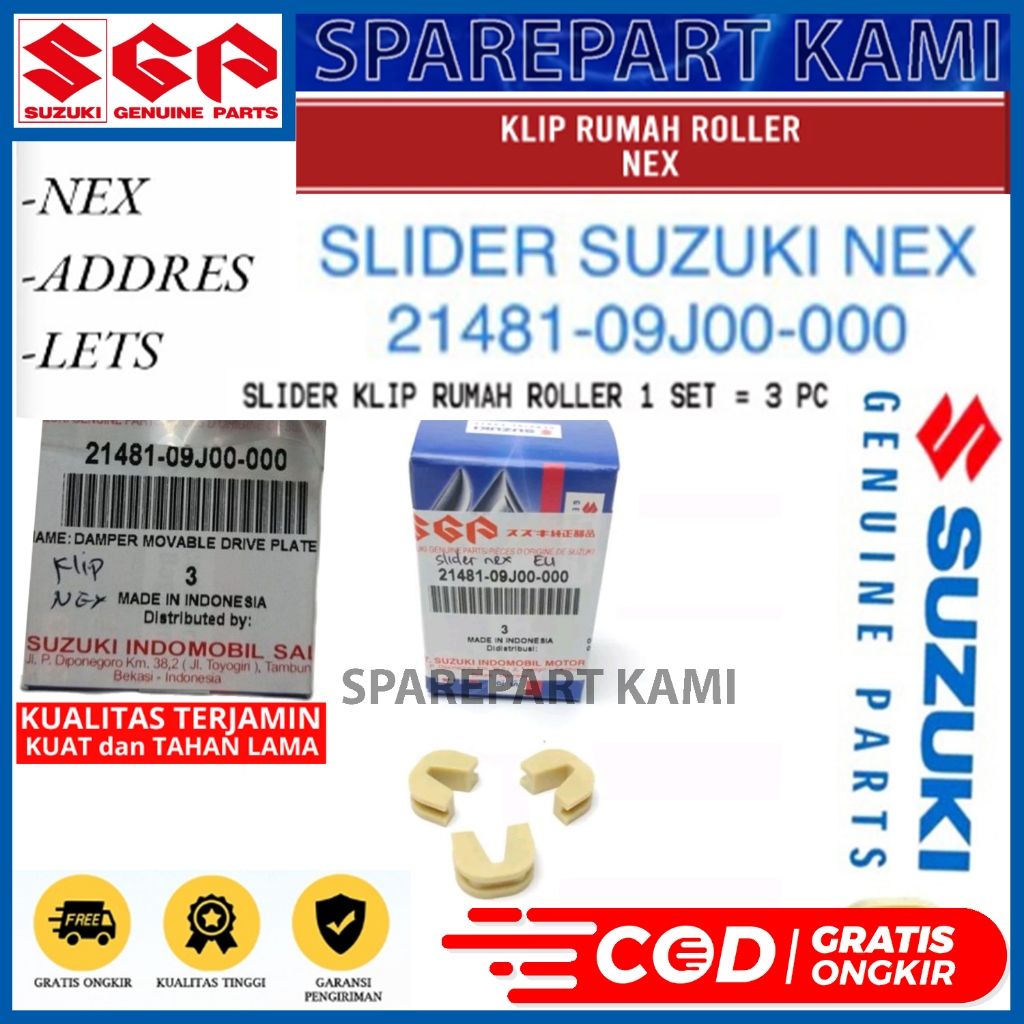 SLIDER SLIDE PIECE ชุดลูกกลิ้งคลิป SUZUKI NEX 1 2 คาร์บอน FI ADDRESS LETS 110 เต็นท์ 3 ชิ้น 09J00