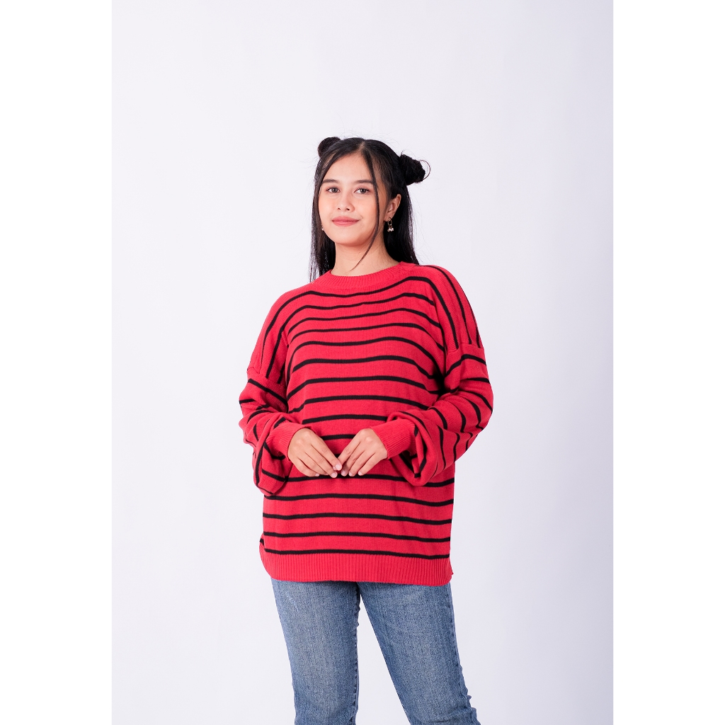 TokoMilkan Premium Womens Knit Top Bornie Strip Oversize Sweater Smooth and Thicken ล่าสุด