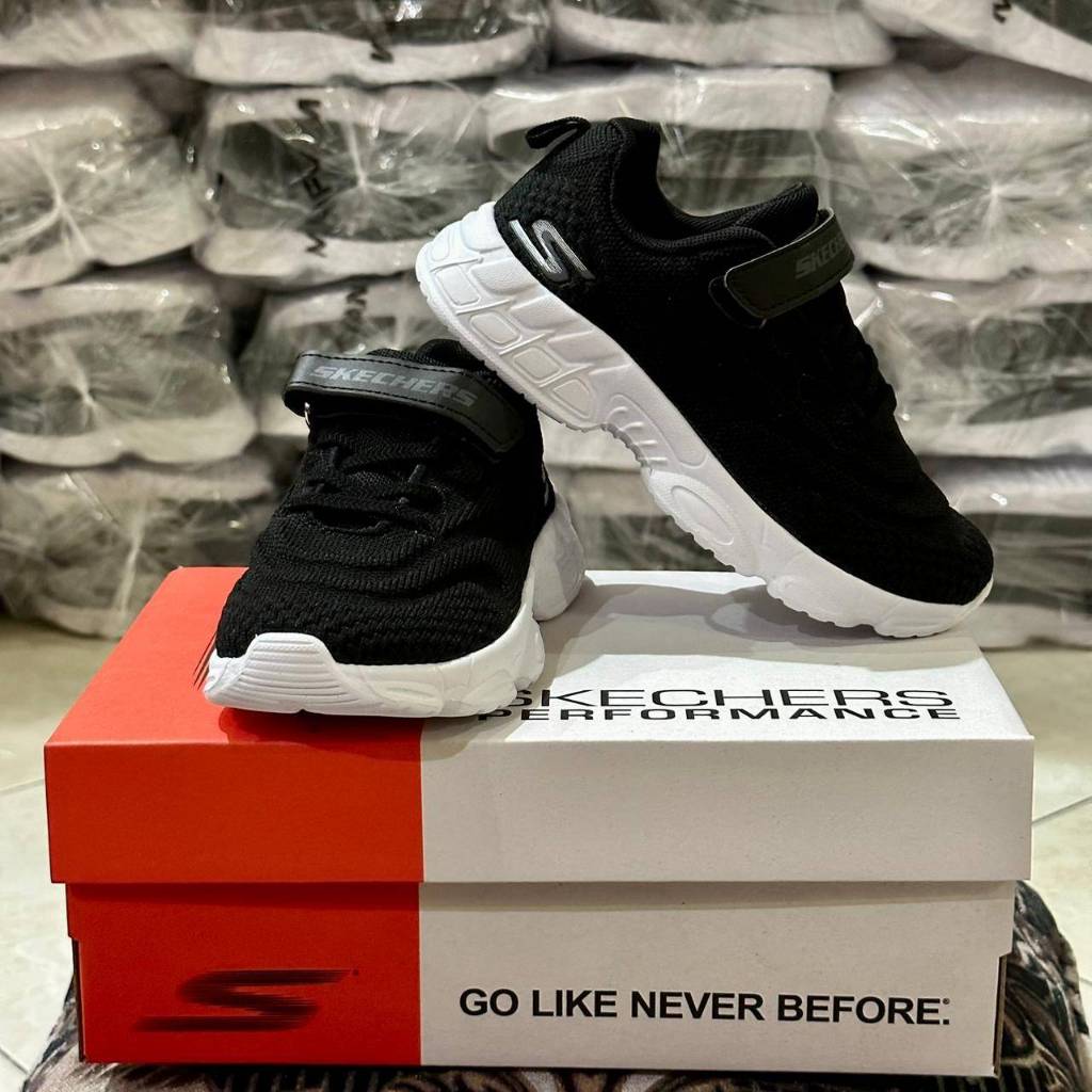 Putih HITAM รองเท้านักเรียน Skechers สีดําและสีขาวระดับพรีเมียมสําหรับเด็กชายและเด็กหญิง