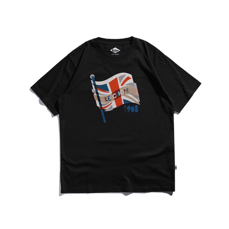 Lee Cooper Flag Black เสื้อยืด Unisex เสื้อยืดผู้หญิงผู้ชาย