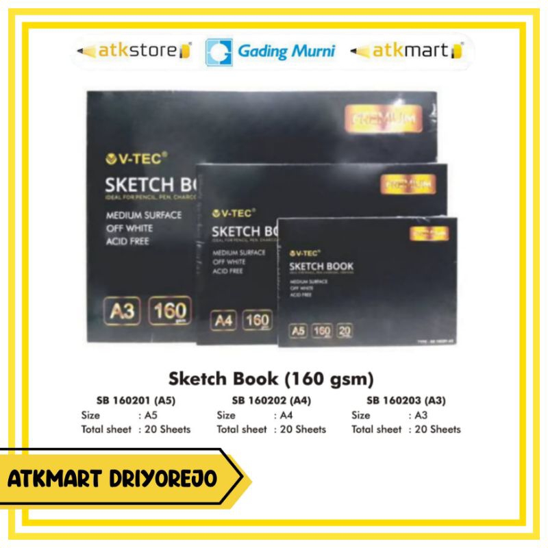 V-TEC SKETCH BOOK SB-16203 A3 SIZE - BOOK-SHAPED DRAWING PAPER