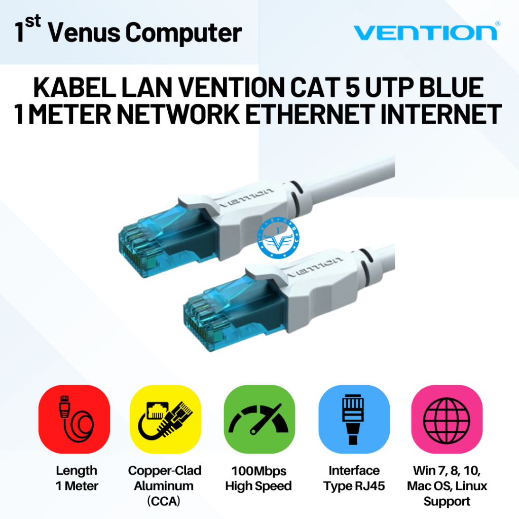 Vention Cat 5 UTP Blue Network Ethernet Internet LAN CABLE / VENTION CABLE UTP 1M 2M BLUE CAT5 / VEN