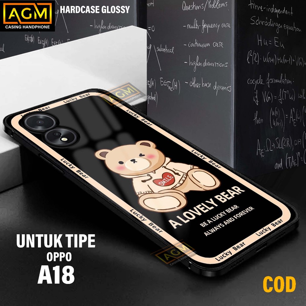 เคส HP Oppo A18 2023 - เคสเคลือบเงาใหม่ เคสโทรศัพท์ Oppo A18 [Bear Motif] - เคส AGM softcase glass ข
