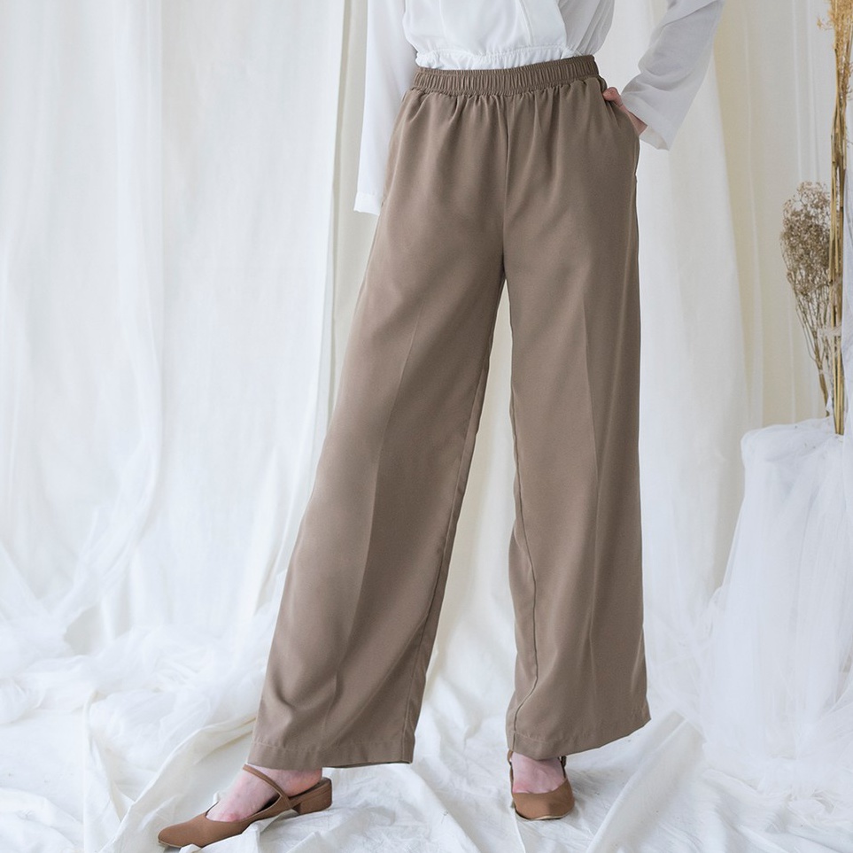 New CodeY4k4J Astaka by Asqa Label Palazzo กางเกงขายาวมีกระเป๋าและเอวยางยืดใน Grey Latte Black Offwh