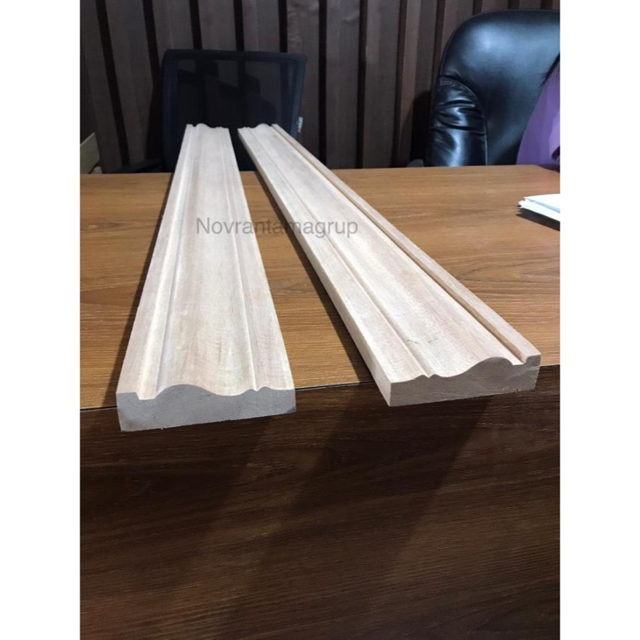 Meranti Wood Wall Moulding Profile 2.5-2.7 ซม.x9 ซม.ยาว 100 ซม., Meranti Wood Wall Trim