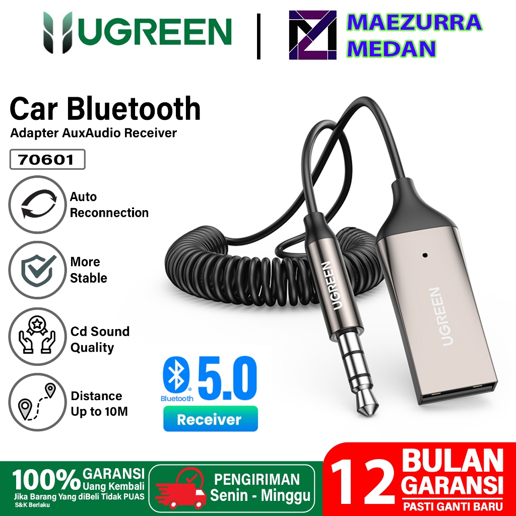 Ugreen CAR Wireless Audio Receiver Bluetooth USB To Aux 3.5 มม . สําหรับ Head Unit CAR ลําโพง ฯลฯ