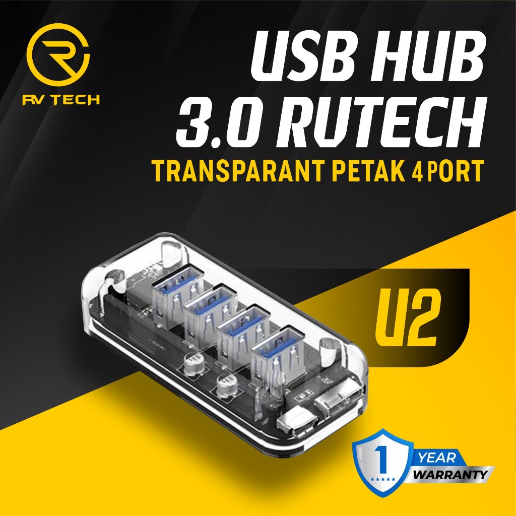 USB HUB 4 PORT 3.0 TRANSPARKENT RVTECH U2