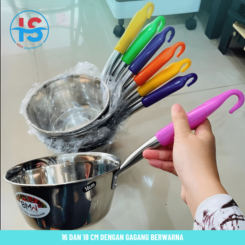 IS - P101 - COLORFUL HANDLE POT / STAINLESS NOODLE POT / SOUP POT / การ์ดเพิ่มกล้ามเนื้อพิเศษ / BUBB