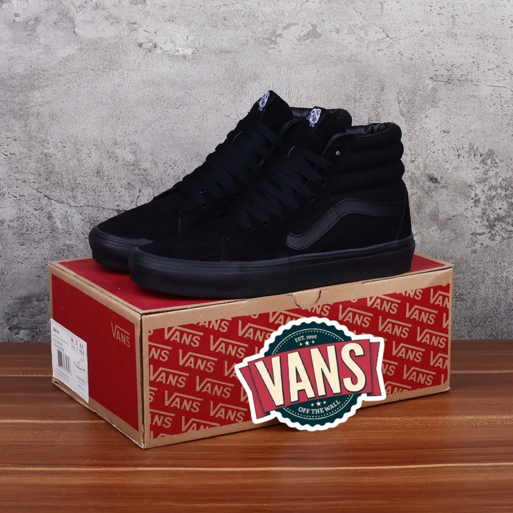 Hitam Sk8 High Full Black Premium V4ns Mono Black Sole Gum DT รองเท้าผ้าใบรองเท้าผู้หญิงสีดํา & 39; s รองเท้า