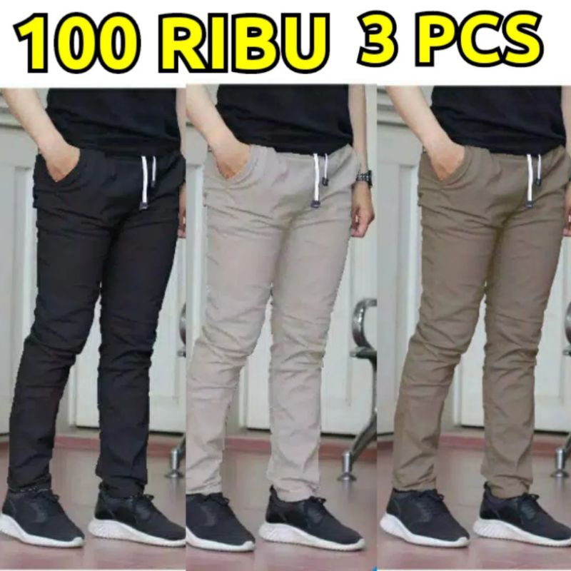 CRAZY ORIGINAL!!! 100K GET 3PCS กางเกงชิโนบุรุษพร้อมเอวยาง SE-NUSANTAA