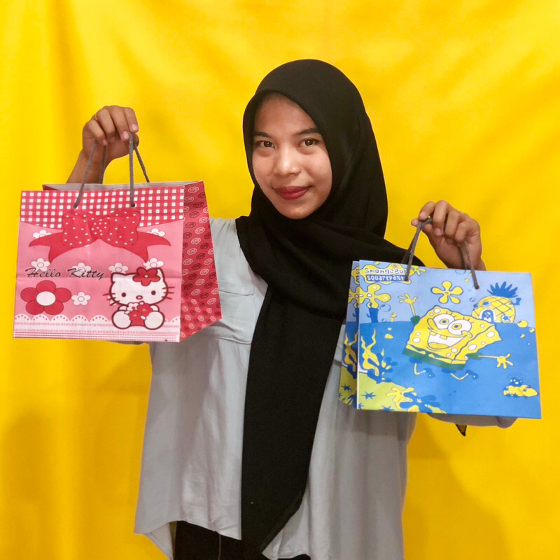 Hello Kitty Doraemon spongebob Paper Bag Gift Bag Ecobonekaindo Cartoon Motif Paper Bag