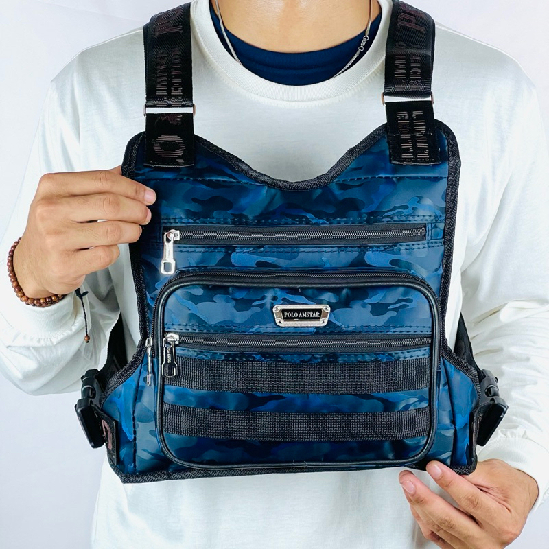 กระเป๋าขายmpang ARMY กันน้ํา PU หนัง ORIGINAL POLO AMSTAR CHEST BAG กลางแจ้ง