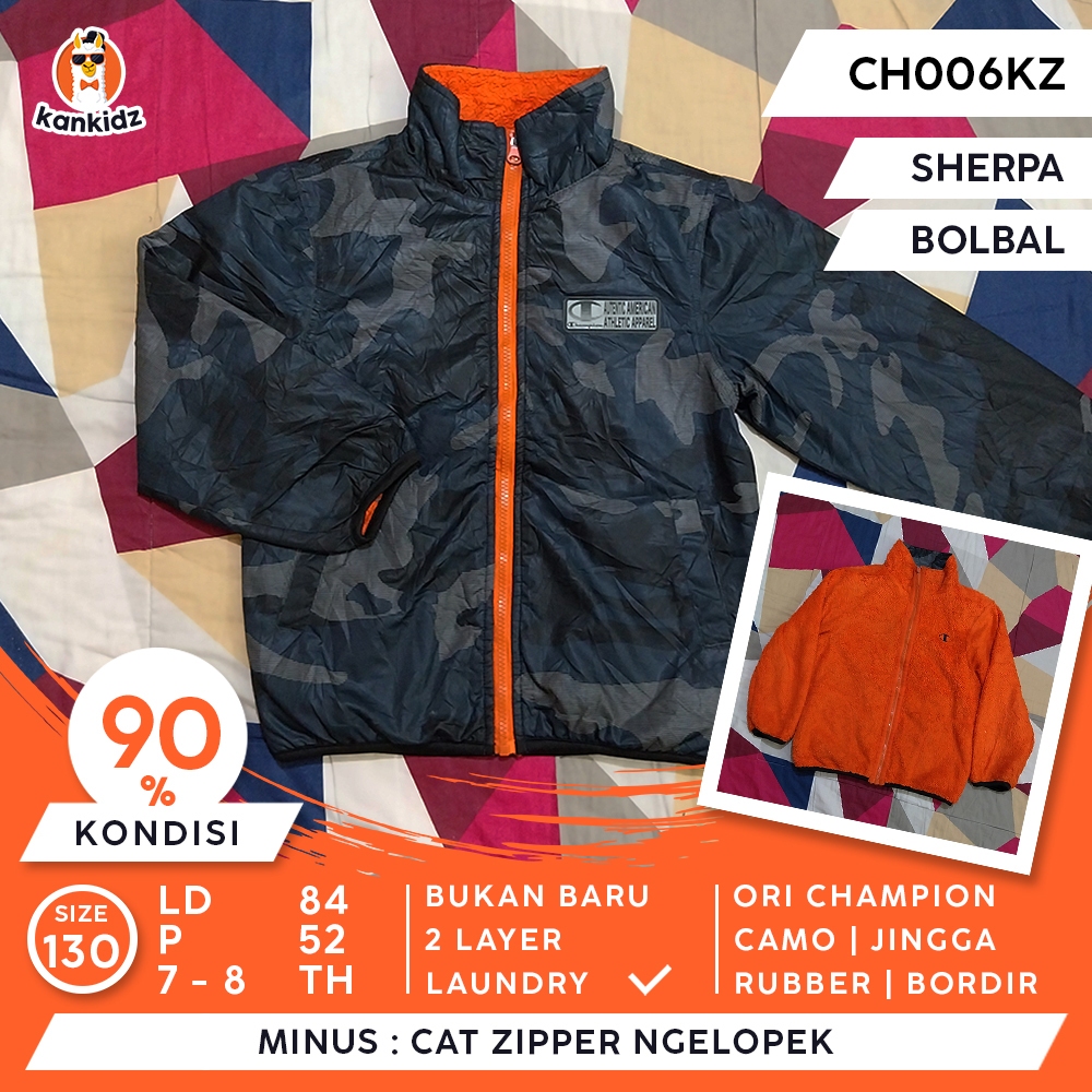เสื้อแจ็กเก็ต ลาย Champion สําหรับเด็ก | Sherpa Camo สีส้ม ไซซ์ 130