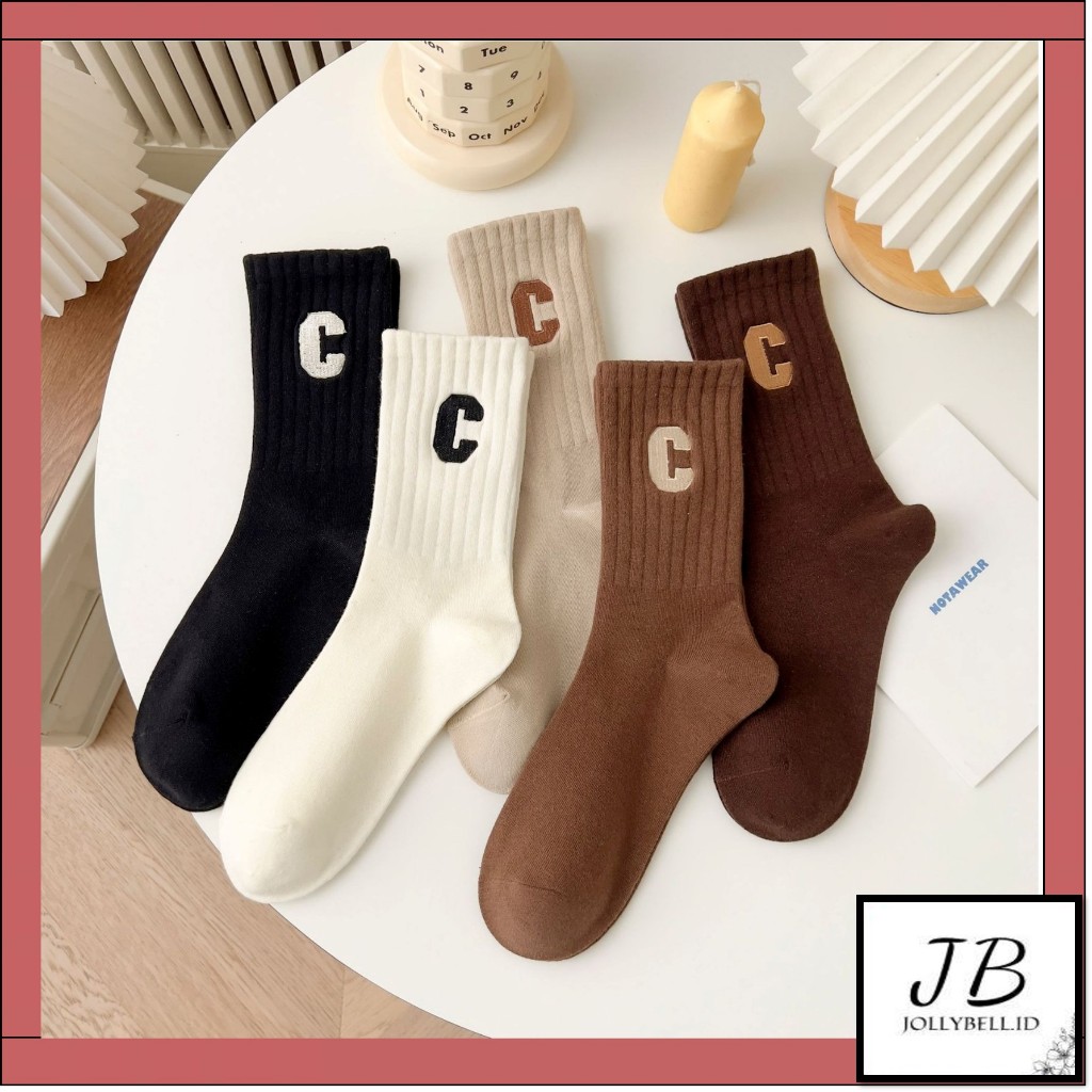 MATA •Jollybell.id•KK1478 Plain Letter C ถุงเท้ายาว Unisex อินเทรนด์ถุงเท้ากีฬา Over-Ankle