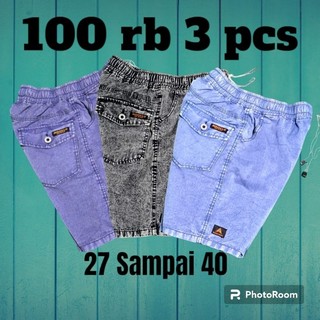 Cod 3pcs Celana Pendek jeans Pria Dewasa Pinggang Karet Santai | Celana Pendek Santai Murah