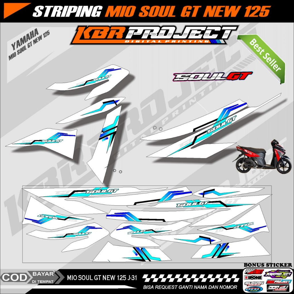 MIO SOUL GT 125 ใหม่ COOL PREMIUM STRIPING สติ๊กเกอร์ YAMAHA RACING J.31 TRANSPARENT MOTORCYCLE VARI