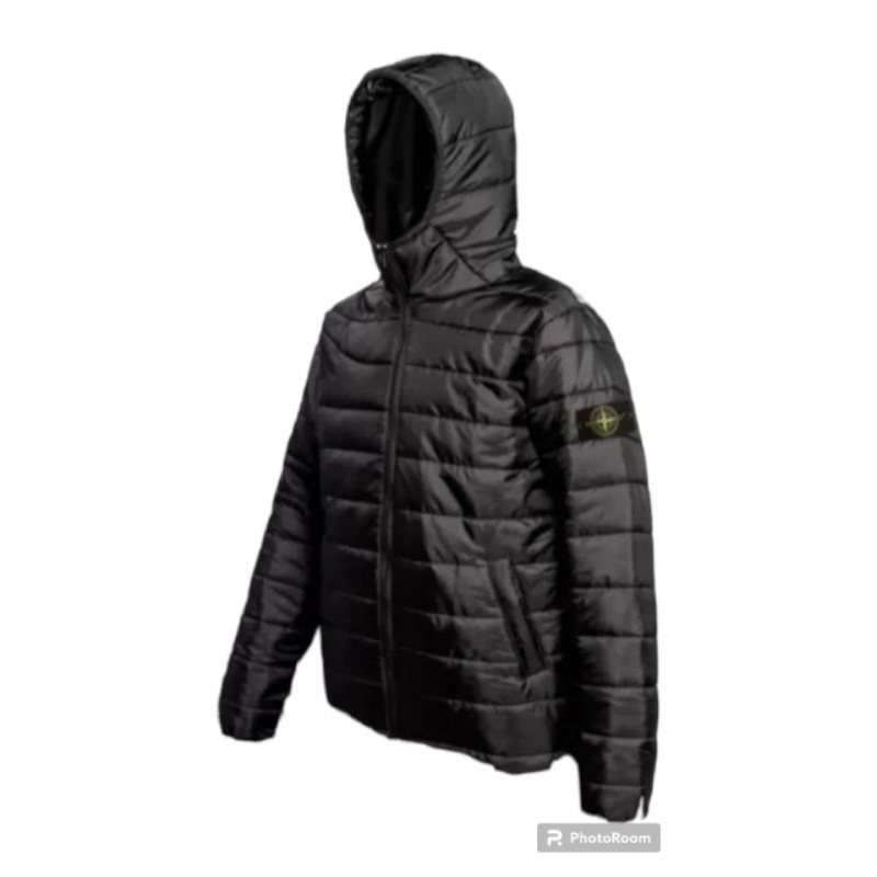 STONE ISLAND HITAM PREMIUM ISLAND STONE BUBBLE JACKET สีดําเมทัลลิก