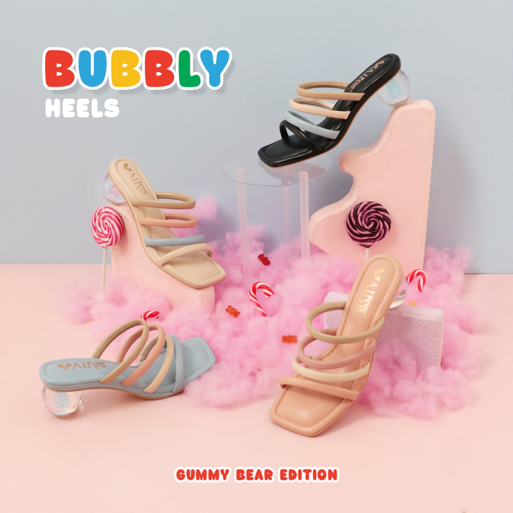Alivelovearts Bubbly รองเท้าแตะรัดส้น 5 ซม.โปร่งใส Gummy Bear Glass Heels รองเท้าแตะสําหรับผู้หญิง