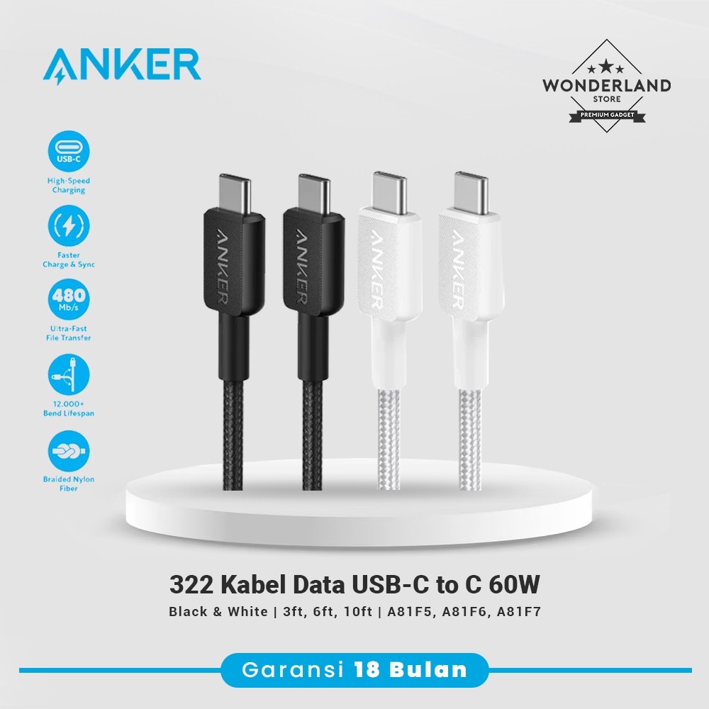 Anker 322 USB-C to C Data Charger Cable 60W Nylon Braided Fast A81F5