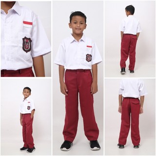 CELANA KEMEJA SERAGAM SEKOLAH SD MI MODEL PINGGANG KARET MERAH BAHAN PREMIUM TEBEL NYAMAN