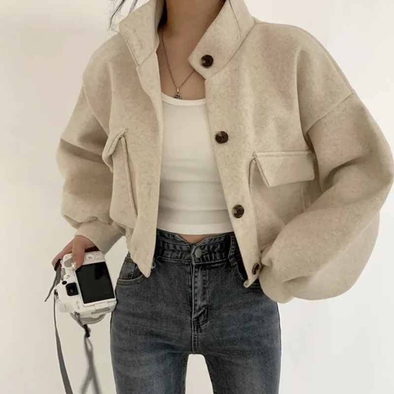 COLLAR BIG JACKET เกาหลี CARDIGAN SWEATHER เกาหลีผู้หญิง SWETER PREMIUM POLYESTER MATERIAL