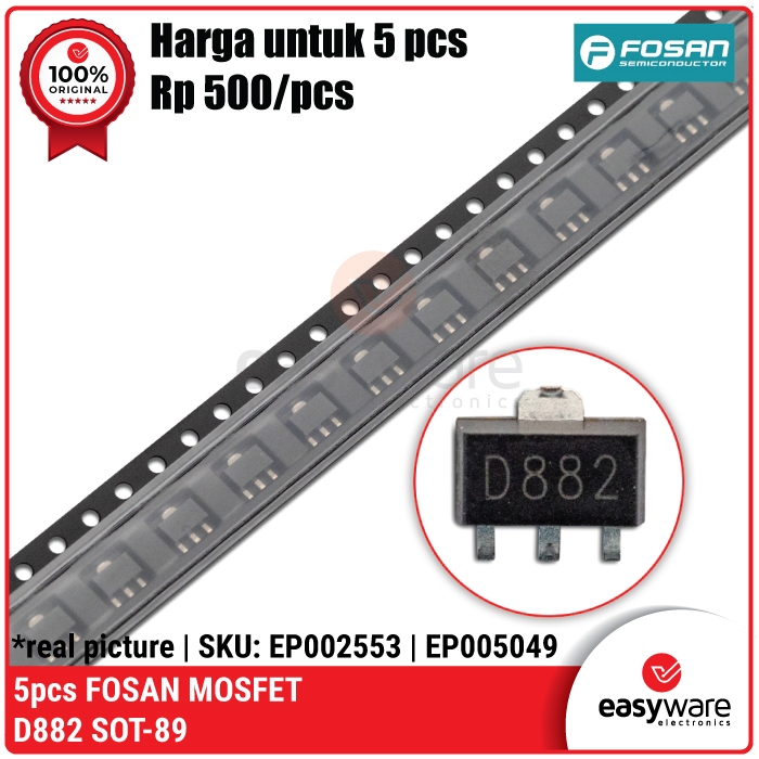5x ทรานซิสเตอร์ D882 SOT-89 30V 3A Bipolar ทรานซิสเตอร์ BJT D882 D 882