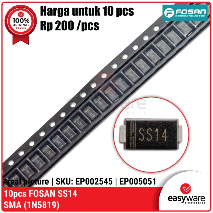 [20 ชิ้น] SS14 SMA 40V 1A Schottky Barrier Diode Diode Diode 1N5819 SS 14