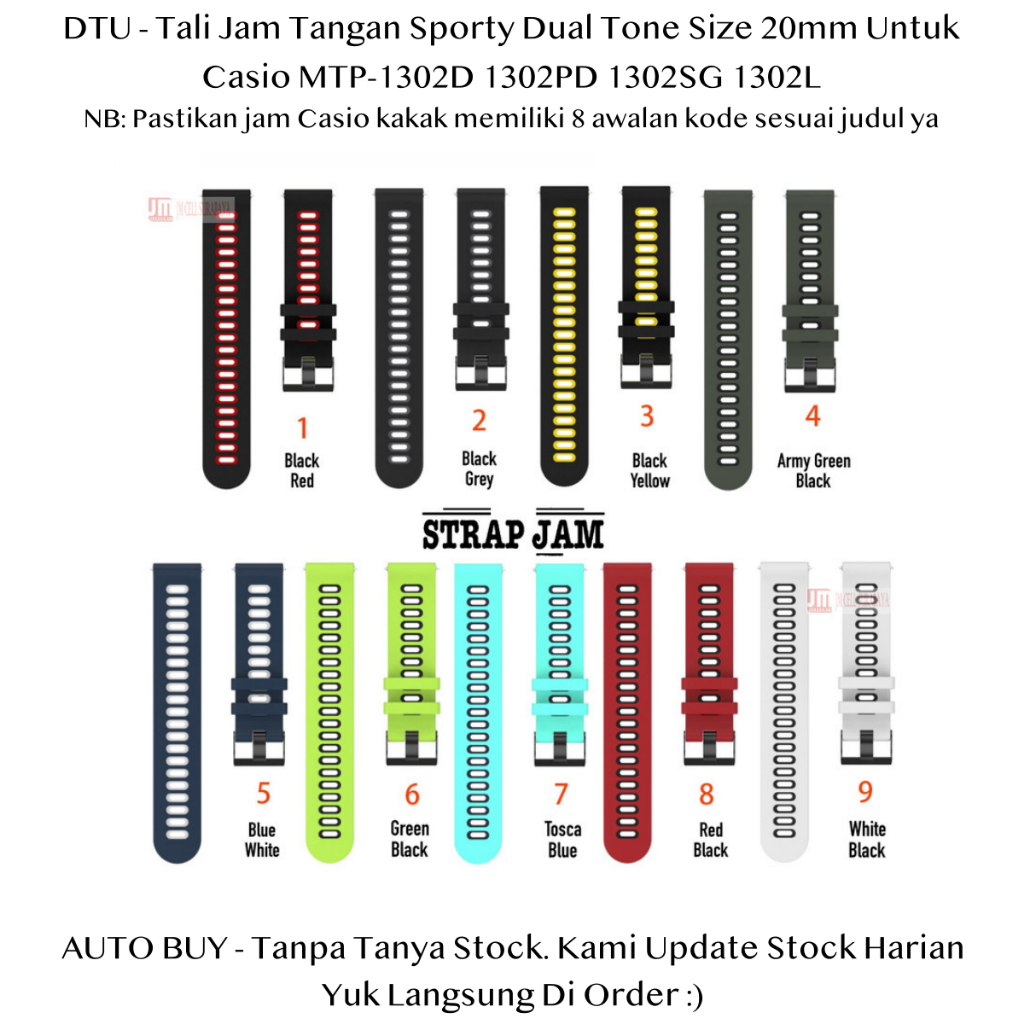 DTU สาย 20 มม. Casio MTP-1302D 1302PD 1302SG 1302L - สายนาฬิกาซิลิโคนสปอร์ต