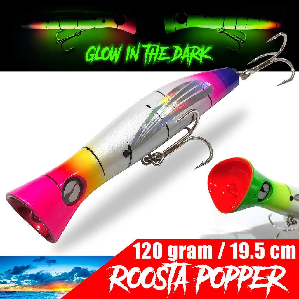 Popper Bait Popping Casting Top Water GT Killer Fishing Chugger Chimney Shot Halco Roosta