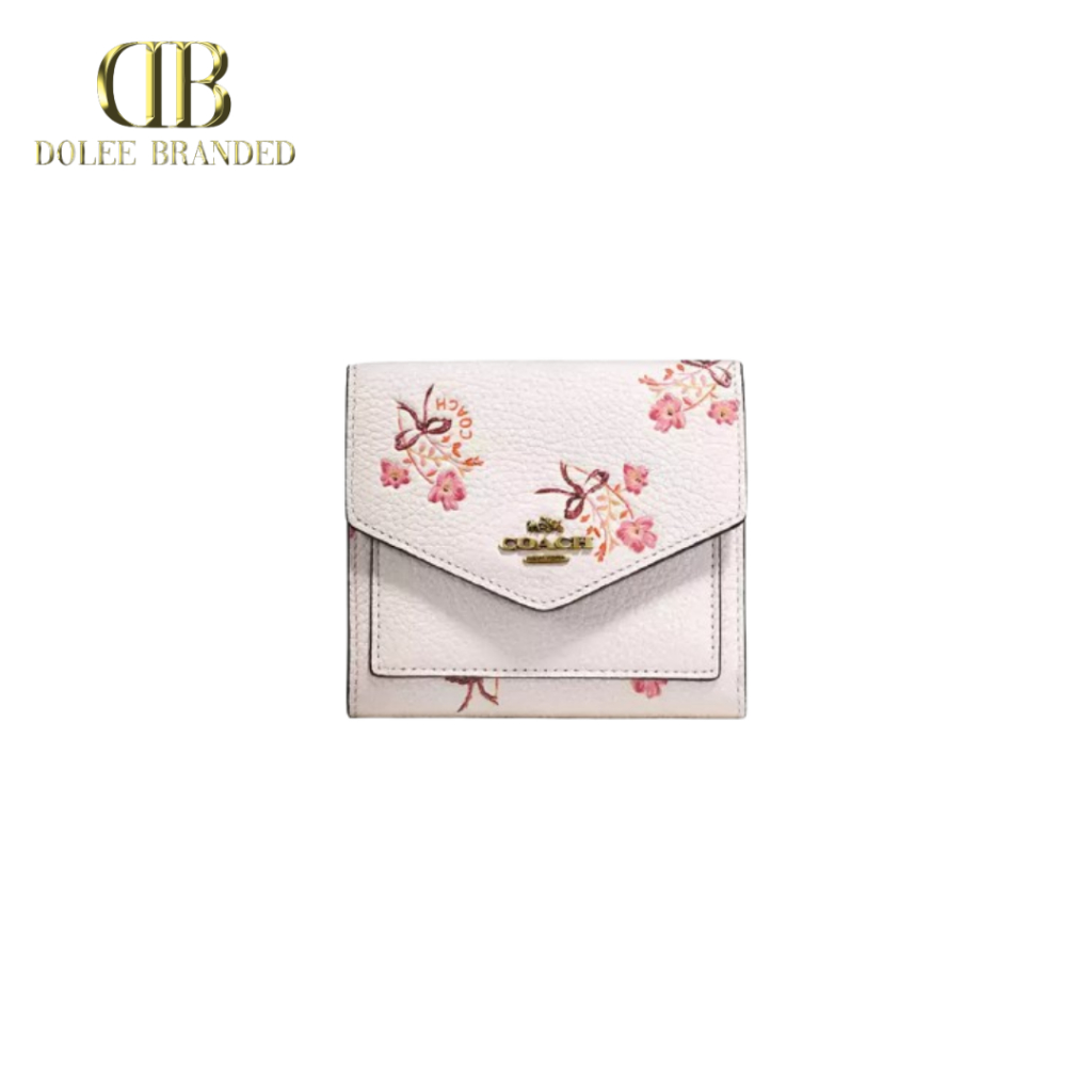 Coach Small Wallet With Floral Bow Print - สีขาว (F2844)