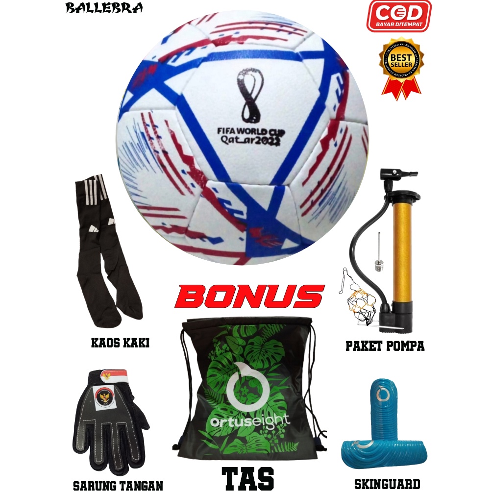 CODE P77X ลูกฟุตบอลขนาด 5 แพ็คเกจเศรษฐกิจ Bonus Pump Valve Net ถุงมือถุงเท้า Skinguard Bag