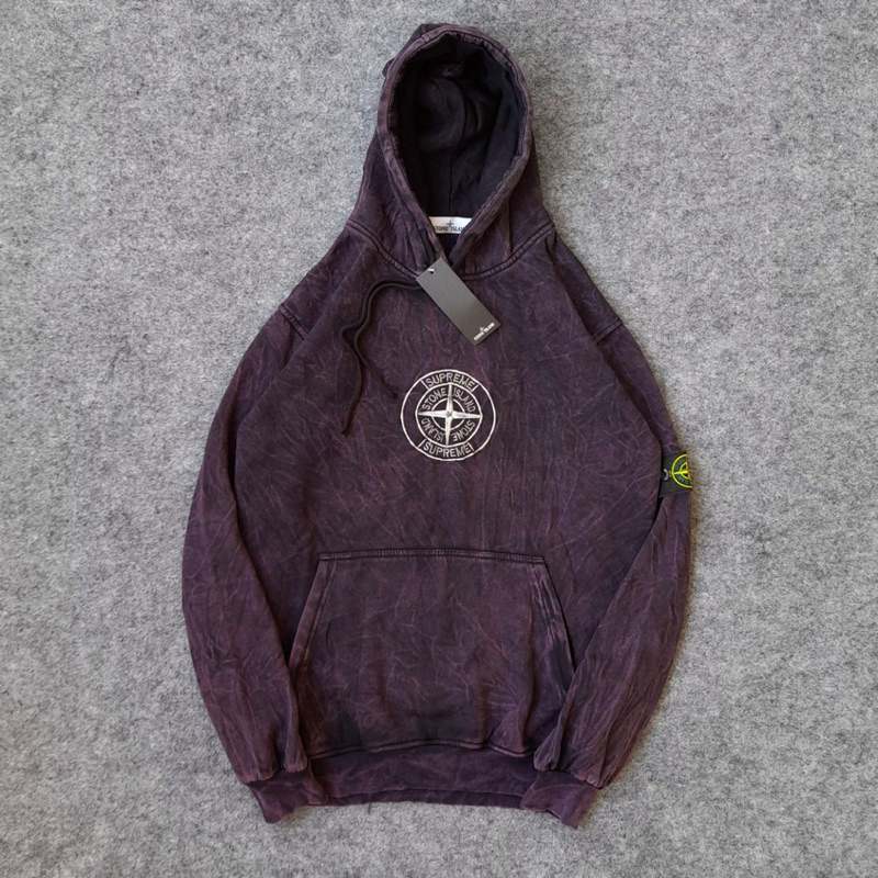 Stone ISLAND BLACK PLAIN FULL HOODIE + ป้ายปัก