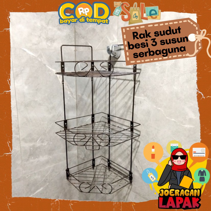 [JOERAGAN LAPAK] CORNER IRON SHELF - 3 TIER MULTIPURPOSE BATHROOM SHELF KITCHEN HANGING SPICE KITCHE
