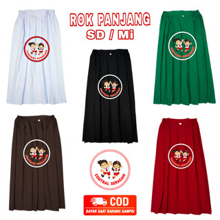 Rok Panjang Sekolah SD Perempuan Seragam Sekolah SD MI Rok Panjang Rempel Lipit Merah Coklat Hitam Putih Hijau Kelas