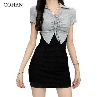Cohan DR118 Gaun Pendek Lengan Pendek  Sexy Tali V-Neck Black Brown S/M/L/XL/2XL